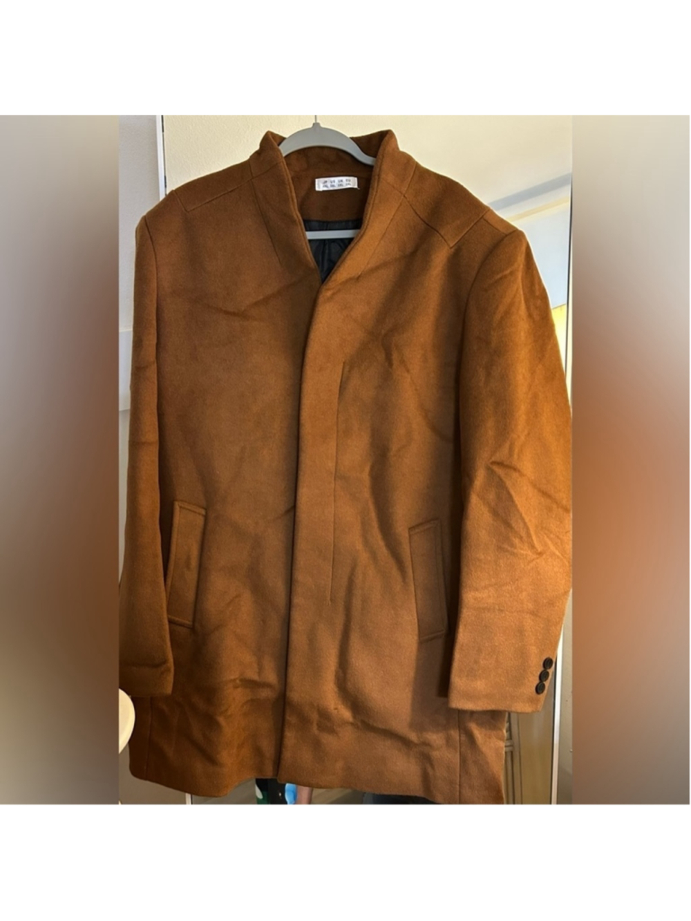 NEW Dark Camel Men's Luxury Mid Length Pea Coat Merino Wool Lined Winter 2X